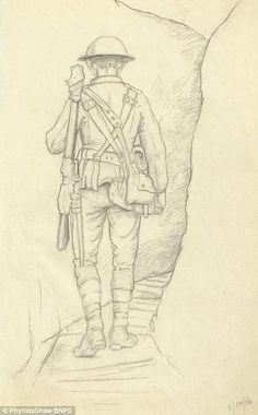 Ww1 Soldier Drawing, Soldier Drawing Army, Solider Drawings, Army Drawing Easy, History Drawings Ideas, Soldiers Drawing, Ww1 Drawings, Army Sketch