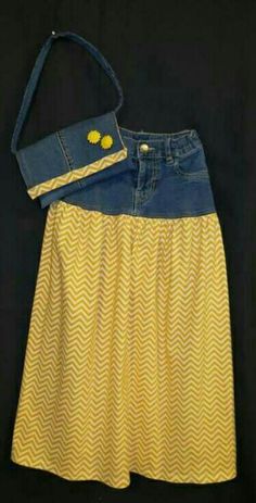 a yellow and blue skirt with two buttons on the front, one buttoned down