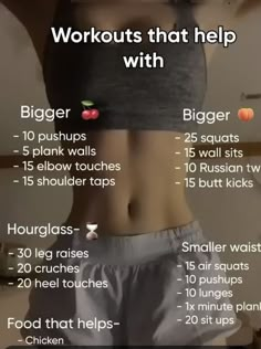 a woman's waist with the words workouts that help with