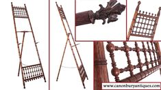 an old wooden bed frame with many different angles and designs on it's sides