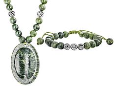 Artisan Collection of Ireland™ 49x35mm Oval Connemara Marble and 8.5mm Round Connemara Marble Silver Tone Necklace & Bracelet Set. Necklace Measures Approximately 24"L x 1.39"W. Slide Closure. Bracelet Measures Approximately 7-10"L x 0.34"W. Adjustable Slide Closure. Color and Pattern May Vary. Irish Symbols, Connemara Marble, Set Necklace, Type Setting, Strand Bracelet, Necklace Bracelet, Bracelet Set, Post Earrings, Jewelry Set