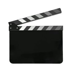 a black and white movie clapper on a white background with clipping for text