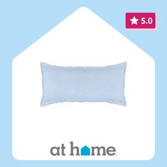 the home pillow is shown in white and has a light blue background with an at home logo