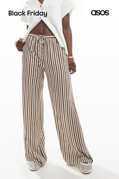 Pants & Leggings by ASOS DESIGN With love, from ASOS Stripe design Regular rise Drawstring waistband Wide leg Leggings Sale, Sweaters And Leggings, Long Sleeve Floral Dress, Satin Slip Dress, Maxi Dress Trend, Swimwear Sale, Hoodies For Sale, Petite Maternity, Dress Trousers