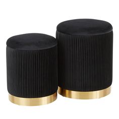 two black velvet stools with gold trim