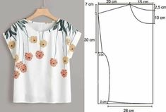 an image of a women's blouse with flowers on it and measurements for the top