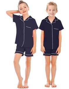 PRICES MAY VARY. Material: Made of soft comfy modal and cotton fabric. Cozy, comfortable, skin-friendly, lightweight and natural breathable. Fit for 5-14 years girls and boys. Unisex Classic Button-front Top: Long sleeve button-down sleep top for easy to put on and off. Chest pocket with classic notch collar. Relaxed Fit Bottom: Loose comfy long pants with elastic waist, this comfort and lightweight sleepwear for child is the best pajamas. Occasion: Christmas Pj Gift, Pajama party, sleep on it, Pajamas For Boys Teens, Family Matching Sleep Pajama Sets With Short Sleeves, Cute Teens Boys Pajamas, Sleeping Wear, Pajamas Long Sleeve, Boys Blue Pajamas, Plaid Pajamas Boys, Pjs Set, Pants With Elastic Waist