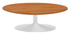 a round wooden table with metal base on an isolated white background for display or montage