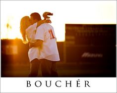 a man and woman embracing each other in front of a sunset with the words boucher above them