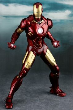 the iron man figure is shown in action