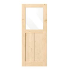 a wooden door with a glass paneled window on the front and side panels in light wood