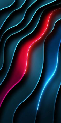 an abstract background with wavy lines in blue, red and pink colors on a black background