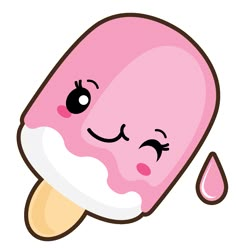 an ice cream with pink icing and a teary face on the side,