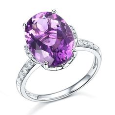 14K White Gold 5.75 Ct Oval Purple Amethyst 0.22 Ct Natural Diamond Wooden Rings Engagement, Luxury Ring, Purple Amethyst Ring, Amethyst And Diamond Ring, Blood Diamond, Gold Luxury, Natural Diamond Ring, Luxury Rings, White Gold Engagement