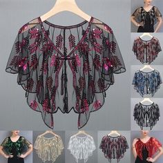 Great Shopping Womens Ladies 1920s Beaded Sequin Shawl Sheer Mesh Embroidery Leaf Bolero Party, Women's Scarves Wraps Embroidered Sequin Fabric For Summer Parties, Sequin Shawl, Cape Outfit, Sequin Cape, Mesh Embroidery, Embroidery Leaf, Descendants, Ladies Party, Vintage Boutique