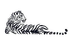 a black and white drawing of a tiger laying down