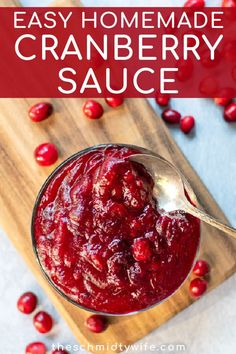 cranberry sauce in a glass bowl with a spoon