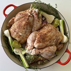 a pan filled with chicken, celery and onions