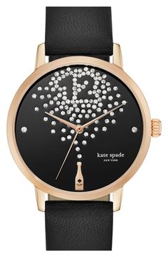 New Year's eve may only come once a year but it's always happy hour on this fun and festive watch from Kate Spade. A bottle of bubbly splashes sparkling crystals across the dial, intricately arranged to form a stylish 12 o'clock index. Sparkle Jewelry, Kate Spade Wallet, Watch Collection, Devon, Yorkie