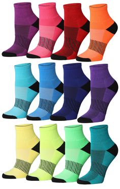 PRICES MAY VARY. Size: Fits shoes 6-10; Sock size 9-11, Ensuring a great fit for most women's feet. Package: Your purchase includes a generous bundle of 12 pairs of socks, offering an array of style options for daily wear. Design: Features a stylish rainbow spectrum black-checkered center design. Cushioned Sole: These socks boast a cushioned sole that not only enhances your comfort but also provides essential support during your runs, workouts, or any other physical activities, so you can go the Non-slip Comfortable Workout Socks, Non-slip Lightweight Workout Socks, Comfortable Micro-elastic Sports Socks, Affordable Non-slip Sports Socks, Cheap Non-slip Sports Socks, Backyard Toys, Comfy Socks, Athletic Sports, Sport Performance