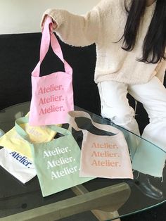 With the motto of adding color to everyday life, by Atelier offers a variety of products regardless of the season. - 100% cotton used bag- Brand's logo printing point on the front- Cute and lovely colors used- Light weighted and good to match with any outfits Merch Logo Ideas, Tote Bag Gift Ideas, Branded Tote Shopping Bag, Cute On-the-go Tote Bag, Trendy On-the-go Bags With Logo, Cute Merch, Shopping Tote Bag With Branding, Merch Ideas Products, Tote Bag Typography