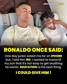 a man and woman sitting in an airplane with the caption ronaldo once said