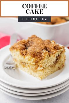 a close up of a piece of coffee cake on a plate