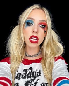 Harley Quinn Birds Of Prey Makeup, Kids Harley Quinn Makeup, Harley Quinn Makeup Kids, Simple Harley Quinn Makeup, Harley Quinn Hair Ideas, Easy Harley Quinn Makeup