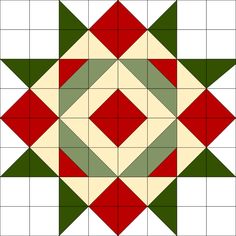 an image of a quilt pattern with red, green and white squares in the center