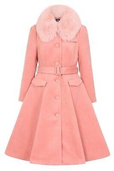 The collar is finished with a detachable faux fur which creates added drama to the piece, making this a show stopper style for the season. The soft pink colour is perfect for an evening out or a stroll through the city, this coat is great for many occasions and can be worn with any of our swing or wiggle styles. Orange Pictures, All Pink Outfit, Winter Kawaii, Coquette Winter, Pink Winter Coat, Fur Trim Coat, Girly Girl Outfits, Vintage Coats, Soft Pink Color