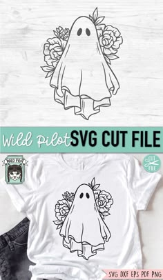 a white shirt with a ghost on it and the words wild pets cut file next to it