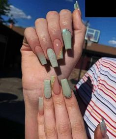 Nails With Design, Unghie Sfumate, Green Acrylic Nails, Acrylic Nails Coffin, Fire Nails, Coffin Nails Designs