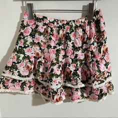 Forever 21 Pink Floral Layered Skirt Pink Green And White Nwt New With Tags Never Worn Medium Pink Skirt Shorts For A Day Out, Short Floral Print Skirt For Vacation, Pink Lined Skirt Shorts For Spring, Pink Skirted Shorts For Spring, Short Floral Print Skirt For Day Out, Pink Mini Skirt For Vacation, Forever 21 Skirted Bottoms For Spring, Casual Forever 21 Skirt For Vacation, Pink Cotton Mini Skirt For Vacation