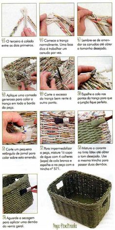 instructions on how to make a basket with yarn