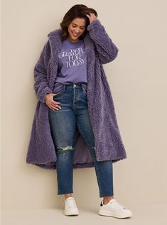 Sherpa Maxi Coat , HERON HEATHER BLUE Fashion Dark, Plus Size Jackets, Womens Sherpa, College Outfit, Cute Coats, Sherpa Fabric, Plus Size Fall, Plus Size Winter, Maxi Coat