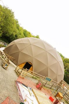 an aerial view of a large dome structure