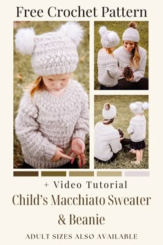 I think the Macchiato Sweater & Beanie Crochet Patterns might be one of my all-time favorite sets. I mean, Mommy and Me sweater and beanie sets are just precious, right? Child sizes 12 Months - 14/16. (Adult Sizes also available!) Crochet Sweater Free Pattern, Duster Pattern, Sweater Free Pattern