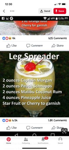 an image of a recipe on the app for people to eat and drink from them