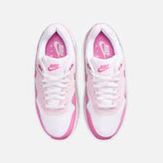 Style No. FZ3559-100 Color: White/Pink Foam/Playful Pink Stay light on your feet in the Nike Air Max 1, the gold standard for cushioned comfort and support. A foam midsole and a Max Air unit in the heel provide lightweight cushioning, while a padded, low-cut collar feels soft and comfortable. Nike Air Max 1 Big Kids' Shoes. Cute Jordans, Preppy Gifts, Preppy Shoes, Pretty Shoes Sneakers, Huarache Run, Cute Nike Shoes, Converse Chuck 70, Nike Air Max 1, Cute Nikes