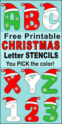 christmas letters and numbers with santa hats on them, including the letter x to z