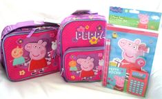 two peppa pig children's backpacks and phone