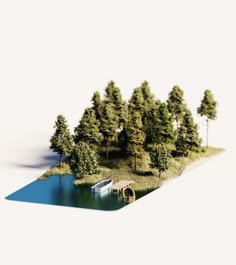 an island with trees and a boat in the water