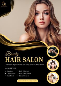 a flyer for a hair salon with an image of a woman's face and her hair