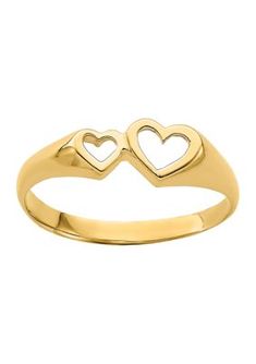 Belk & Co. 14K Yellow Gold Double Heart Cut Out Ring. Show your love with a gift of this pretty heart ring to a special woman in your life. Crafted in 14K Yellow Gold with a gleaming polished finish, this ring displays a cut-out double hearts design for a charming look. It's available in finger size 7. Solid Gold Rings Baby, Yellow Gold Heart Ring, Ruby Heart Ring, Gold Topaz Ring, Gold Chic, Romantic Rings, Pretty Heart, Gold Heart Ring, Hearts Design