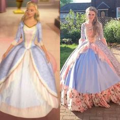 there are two pictures of princesses in dresses