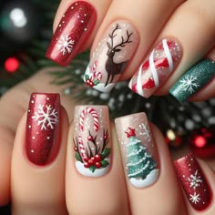 Nails With Present Design, Noel Nail Art, Christmas Pedicure Ideas Toes, Ombre Christmas Nails, Nails Navidad, Nail Art Mariage, Poly Extension Gel, Nail Noel, Xmas Nail Art