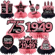 pink and black birthday decorations for 75 years