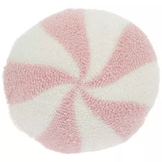 a pink and white striped ball on a white background