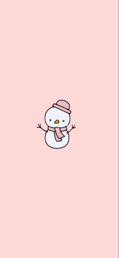 a pink background with a snowman wearing a hat and scarf on it's head