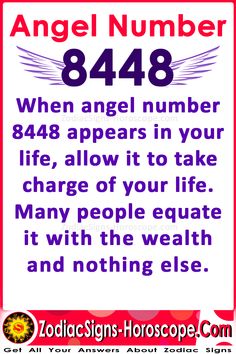 a sign that says, angel number 848 when angel number 844 appears in your life, allow it to take charge of your life